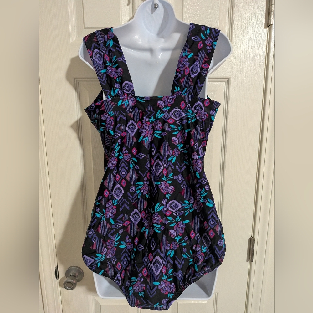 NWOT ShapeMe Ruched Bathing Suit Coldwater Creek Women's Size 12 Black Purple - Picture 9 of 11